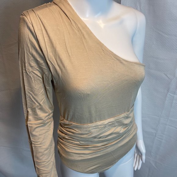 Te Amo One Shoulder Ruched Waist Bodysuit - Sand Size Med RefFNB3‎ - Picture 10 of 12